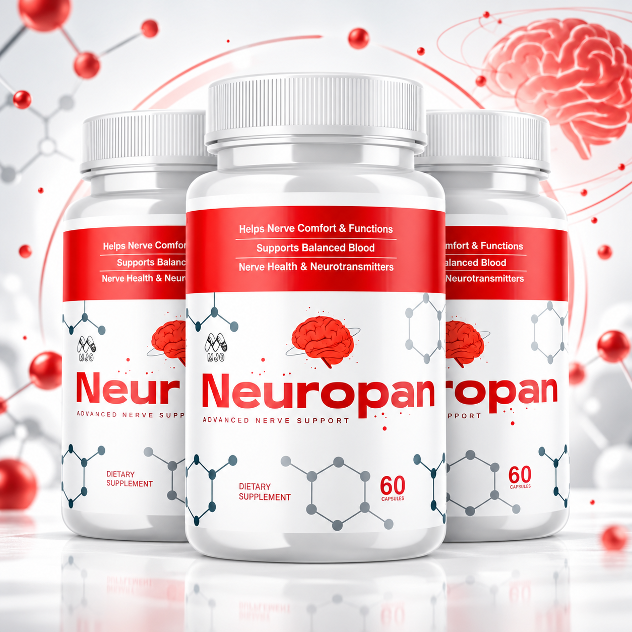 Neuropan official product bottles with nerve support artwork
